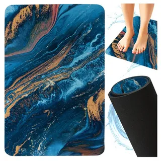 Ruhhy Badematte Badezimmerteppich Badeunterlage, Höhe 5 mm, rutschhemmend beschichtet, schnell trocknend, Polyester, Viereckig, Badezimmerboden, Das innovative Material nimmt Wasser effektiv auf blau|bunt