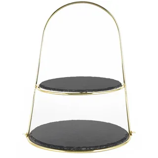 Schiefer Etagere (Bügel) 2-Stöckig - gold