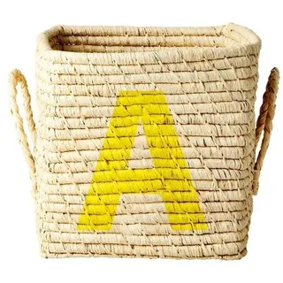 RICE Raffia Buchstaben Korb ABC, L20 x B20 x H20cm, natur, A