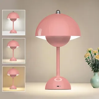 LOMUG LED Flowerpot Tischlampe, Pilzlampen Tischlampe, Kabellos Tischleuchte Touch Dimmbar Pilz Lampe mit 3 Helligkeitsmodi für Schlafzimmer Wohnzimmer Kinderzimmer Hochzeit Bars (Rosa)