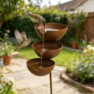 Generisch Dreistöckige stehende Vogeltränke Vogelbad aus Metall Winterfest frostsicher als Futter und Wasserschale für Garten Terrasse Hof Rasen Gartendeko Wildvögel