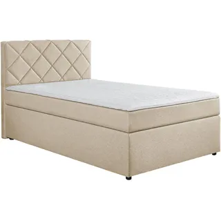 Boxxx Boxspringbett, Creme, Kunststoff, H2, Höhe ca. 15 cm, 120x200 cm, Oeko-Tex® Standard 100, gepolstertes Kopfteil, Topper durchgehend, in verschiedenen Größen erhältlich, Matratze durchgehend, Kinder- & Jugendzimmer, Jugendmöbel, Jugendbetten, Jugend-Boxspringbetten