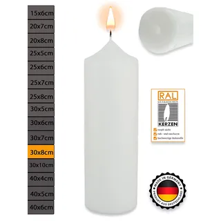 WikaKerzen Stumpenkerze-Rohling Blanko [ideal zum Basteln und Verzieren mit Wachs] zur Taufe Geburtstag Hochzeit Kommunion Altarkerze Kaminkerze Laternenkerze Dekokerze (Weiß, 30 x 8 cm)