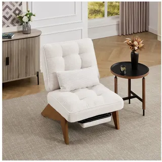 BlingBin Loungesessel Relaxsessel Polsterstuhl mit Fußstütze mit Lendenkissen und Holzbeinen (Ergonomischer Relaxsessel mit Massivholzbeinen, 1-St., Moderner verstellbarer rückenfreier Loungesessel aus Stoff), Relaxsessel aus Stoff für Wohnzimmer/Schlafzimmer/Studierzimmer beige