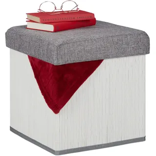 Relaxdays Sitzhocker mit Stauraum 35 x 36 x 35 cm Weiß/Grau