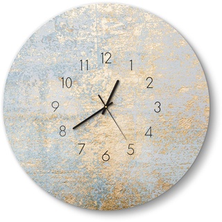 DEQORI Glasuhr | rund Ø 50 cm | Motiv Wand mit Gold-Struktur | große XXL Design Uhr aus Glas | leise Wanduhr für Wohnzimmer & Küche | Moderne Hingucker Uhr für die Wand