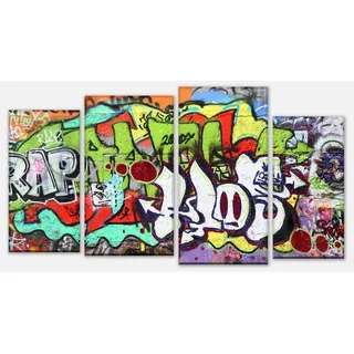 wandmotiv24 Mehrteilige Bilder Graffiti 2, Abstrakt (Set, 4 St), Wandbild, Wanddeko, Leinwandbilder in versch. Größen bunt 180 cm x 100 cm x 1.8 cm