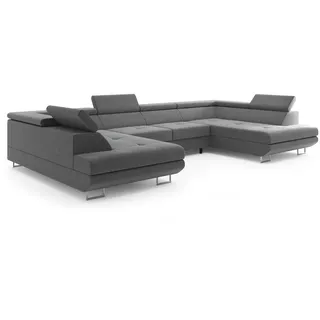m-punkt Eckcouch Webstoff U-Form mit Bettfunktion 3-Sitzer Grau