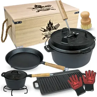 holz4home Dutch Oven Set 4,7 l Gusseisen schwarz