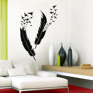 Grandora W5382 Wandtattoo Federn mit Vögel I cremeweiß M-Set I Wohnzimmer Schlafzimmer Feder Vogel Aufkleber Wandaufkleber Wandsticker