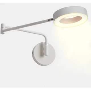 Schlafzimmer Wandlampe Verstellbarer Weiß Schwenkarm, 8W LED Wandleuchte Innen Nachttischlampe Wand-Leselampe Ring Acrylschirm Modern Wandstrahler Leselicht 3 Lichtfarbe Dimmbar Wandbeleuchtung Weiß
