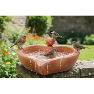 GartenGees Vogelbad,Vogeltränke,mit kleinem Vogel,Herzform,helles Terracotta,30cm,Art 809,Wildvögel,Voliere