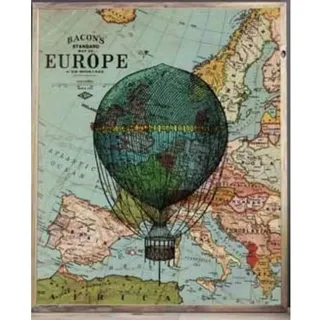 POSTER Blaue Heißluftballon Über Europa . A4 Rahmenlos