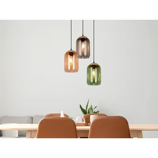 Bunte LED Cluster Pendelleuchte 3-flammig Lampenschirme Kork Glas recycelt Ø30cm - Grün/Gelb