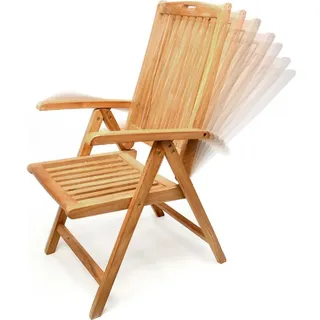 VCM Hochlehner Klappstuhl Gartenstuhl verstellbar Teak Holz behandelt Maße , H 110 cm, B 56cm, T 75 cm