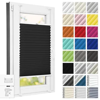 Estika Plissee ohne Bohren 85 cm x 120 cm - Schwarz - Bruchfeste Klemmhalter, Plissee Klemmfix, Rollos für Fenster ohne Bohren, Jalousien Fenster für innen, Raffrollo, Fensterplissee