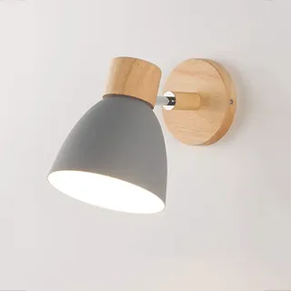 Wandlampe Holz Wandleuchte E27 Verstellbare Wandbeleuchtung Leselampe Innenwandleuchte Eisen Wand Strahler Schlafzimmer Wohnzimmer Flur Esszimmer Nacht Beleuchtung,Grau