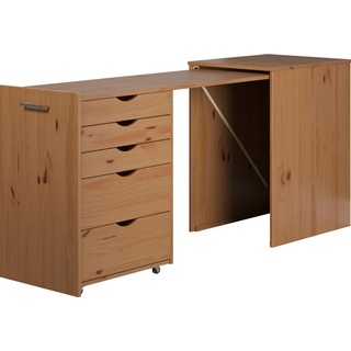 INTER-FURN Regal-Schreibtisch Voltera (1-St), kleiner Massivholz Schreibtisch, groß ausziehbar von 57 zu 164 cm beige