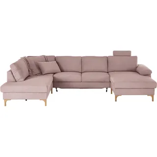 Wohnlandschaft 3C CANDY "Lecce, wahlweise PUR-Schaumstoff oder Tonnentaschenfederkern U-Form", rosa, B:339cm H:86cm T:220cm, 95% Polyester, 5% Nylon, Sofas, Wohnlandschaft, Bettkasten in Umbauecke und Longchair, sowie Querschläfer im 2-Sitzer