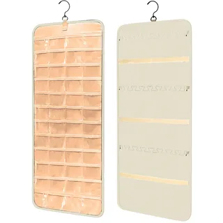 YHESUBZ Schmuck Organizer Hängend, Schmuckaufbewahrung Doppelseitige mit Metallhaken,Schmuck-Organizer zum Aufhängen,Doppelseitiger Schmuckhalter für Ohrringe, Ringe an Schrank,Tür, Wand (Weiß)