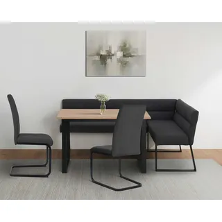 OTTO home Eckbankgruppe OTTO HOME "Barcell/Ivanna/Calgoty", anthrazit, eiche farb., anthrazit, schwarz, B:120cm H:76cm T:80cm, MDF, Metall, Stoff, Sitzmöbel-Sets, Eckbankgruppe, Sitzgruppe, Eckbank und Stühle bequem gepolstert, Tisch 120x80 cm