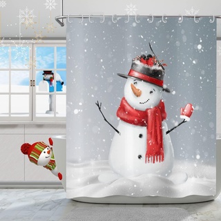 GCIREC Weihnachten Schneemann Duschvorhang, Winter Schneeflocke rot Kardinäle Vögel lustig Badezimmer Vorhang wasserdicht Stoff Maschine waschbar mit 12 PCS Haken,180x180cm