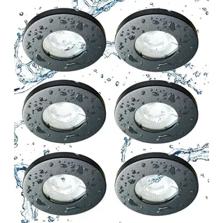 TRANGO LED Einbauleuchte, 3-Stufen dimmbar, 6er Set 6729IP65-061M6KSD IP65 LED Einbaustrahler in matt Anthrazit inkl. 6x 5 W 3-Stufen dimmbar 6000K kaltweiß Ultra Flach LED Modul, außen, Bad, Dusche, Einbauspots, Deckenstrahler, Deckenlamp