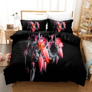 Tomifine Blumen Bettwäsche Romantisch Blümchen Bettwaesche Damen Mädchen Bettwäsche Set mit 2 Kissenbezug (135x200 + 2x80x80 cm,Schwarz)