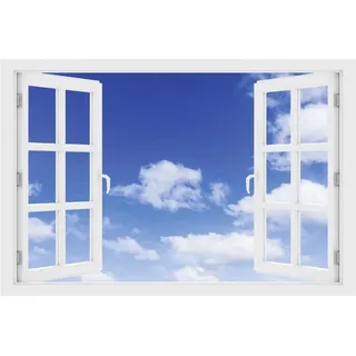 DesFoli Wandtattoo Wolken Himmel Sky - verschiedene Rahmentypen DW000110 Farbe Fensterrahmen Querformat, Größe 150 cm x 100 cm