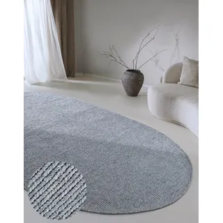 Villeroy & Boch Wollteppich Francois Oval - Natur Wohnzimmerteppich - Handgewebt & Natürlich - Boho Teppich Wolle für Wohnzimmer, Schlafzimmer, Esszimmer, Flur, Küche – Silber, 160x230cm