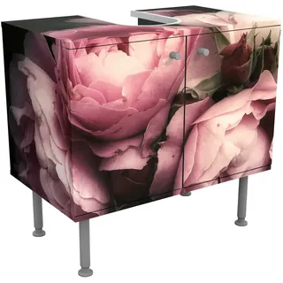 micasia Waschbeckenunterschrank 2 Türen Blumen höhenverstellbar mit Füßen - 60er Breite - Rose Landhaus Unterschrank rosa Bad Gäste WC Möbel mit Motiv 1776