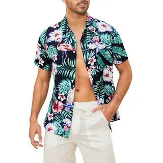 JMIERR Hawaiihemd Hawaii Hemd Männer Funky Hawaiihemd Herren Kurzarm Lässig Casual schwarz S