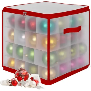 Relaxdays Weihnachtskugel Aufbewahrungsbox 36 x 36 x 36 cm 64-tlg. rot/transparent