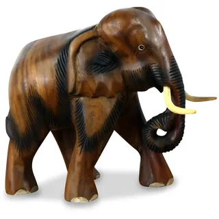 livasia Holzelefant Rüssel unten (Glückselefant), asiatischer Deko Elefant, Tierskulptur (Kleiner Elefant)