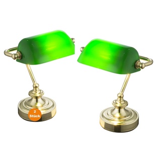 bmf-versand Tischleuchte Schreibtischlampe 2er Set Nachttischlampe Messing Farben Banker Grün