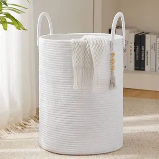 Wäschekorb geflochten Baumwolle Handarbeit Griff 38cm Weiß 58L