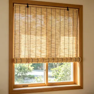 Natürliches Bambusrollo 130x160cm Sonnenschutz Bambus Rollo 130% Lichtfilter Raffrollo Schilfrollo Handgewebt Atmungsaktiv Bambusvorhang Sichtschutz Jalousine,Für Innen,Außen,Balkon,Fenster,Tür