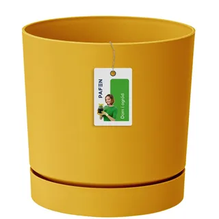 Prosperplast Dichtungsabdeckung Fleuri, 23,2 x Ø 24 cm, Blumentopf mit Untertassenrohr, rund, P 8 l, Gelb, DPOP240