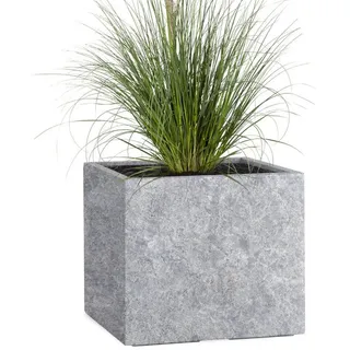 Pflanzwerk® Pflanzkübel CUBE Premium Fiberglas Blumenkübel Frostbeständig mit Lotus-Effekt, Lotus-Effekt - Handgefertigt - Eckig - Frostbeständig grau 65 cm x 53 cm x 65 cm