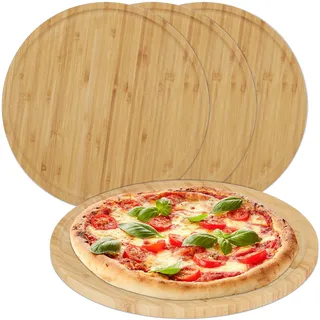 Relaxdays Pizzateller Ø 32 cm Hellbraun 4er Set
