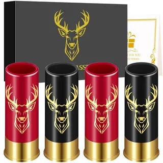 Schnapsgläser mit Hirschkopf, 4 Stück, Geschenke für Jäger, Schwarz e Rot | 45ml, mit Geschenkbox, für Männer und Frauen, Jäger, Hochzeit, Vatertagsgeschenk, 12 GA, Plastik Kleine Schnapsbecher