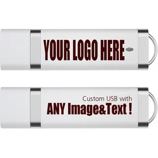 Individuell Bedruckte USB Stick 8GB Werbeartikel Memory Stick mit Aufgedruckten Bildern, Logo, Text – 100 Stück Weiß
