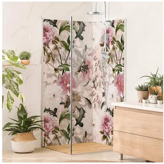 Bilderdepot24 Duschrückwand Blumen rosa Duschrückwand ohne Bohren Dusche Fliesenersatz, (2-tlg., 0,61 mm starke Folie selbstklebend Wandpaneele Dusche versch. Größen), fugenlose & wasserfeste Motiv Rückwand Wandverkleidung für Duschkabine rosa 90 cm x 190 cm