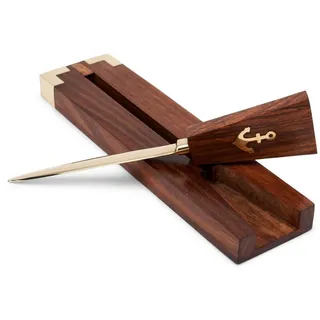 Nklaus Brieföffner Messing mit Holzgriff 22x5 cm Kuvertöffner Ankermotiv