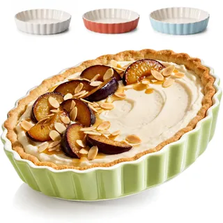 Praknu Tarteform aus Keramik 28 cm - Hoher Rand für Kuchen & Pie - Mit Antihaftbeschichtung - Kratz- und Schnittfeste Quicheform - Einfach zu Reinigen - Tarte Tatin Form