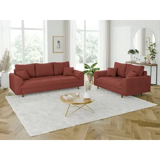 s-style möbel Odin - Polstergarnitur 3+2 Mit Braun Holzfüßen Im Skandinavischen Stil Aus Terrakotta Cord-stoff