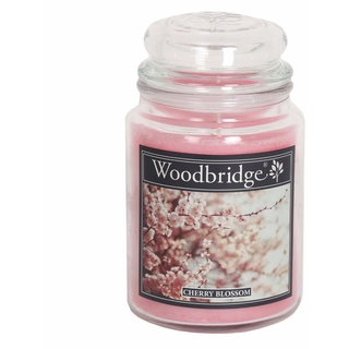 Woodbridge Duftkerze im Glas mit Deckel | Cherry Blossom | Duftkerze Fruchtig | Kerzen Lange Brenndauer (130h) | Duftkerze groß | Kerzen Rosa (565g)