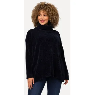 Ulla Popken Damen große Größen Übergrößen Plus Size Chenille-Pullover, Oversized, Stehkragen, Langarm Marine 54+ 810312130-54+