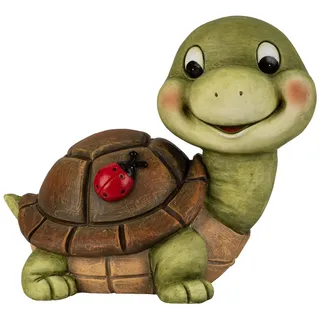 MF Dekorative Schildkröten-Gartenfigur mit Marienkäfer, Grün-Braun, Magnesia, 29x35,5x20 cm, Wetterfest, für Innen und Außen