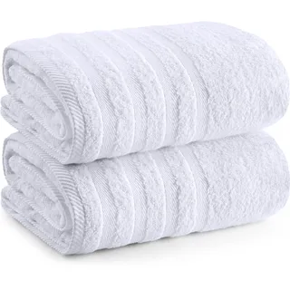 Utopia Towels – 2er-Pack große Badetücher (100 x 150 cm), 100% Baumwolle, Duschtücher, ultraweich, in Hotelqualität, schnell trocknend, mit Aufhängeschlaufe (Weiß)